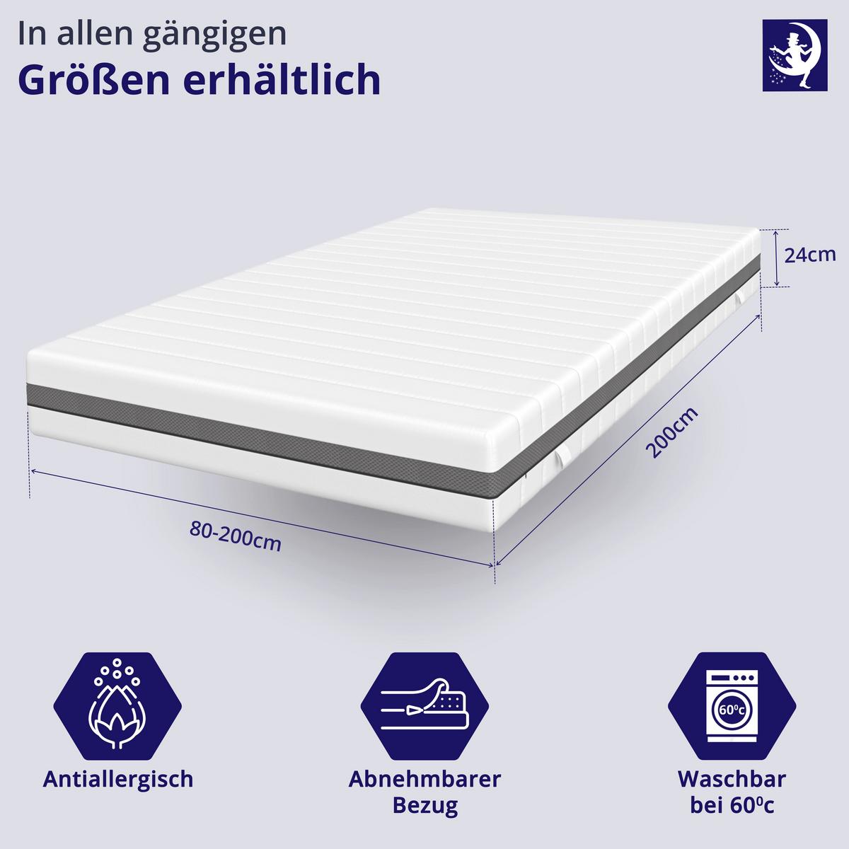 TASCHENFEDERKERNMATRATZE H3 120x200 cm – 7 Zonen Federkern 24 cm – Kaltschaum Komfortschicht – stabile Matratze mit waschbarem Bezug - Weiß, Textil (120/200cm) - Mister Sandman