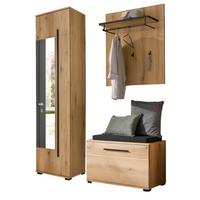 GARDEROBEN-SET Evoke Eiche 4-teilig 140 cm, Flurgarderobe mit Spiegel - Dunkelgrau/Eichefarben, Glas/Holzwerkstoff (140/200/40cm) - Furn.Design