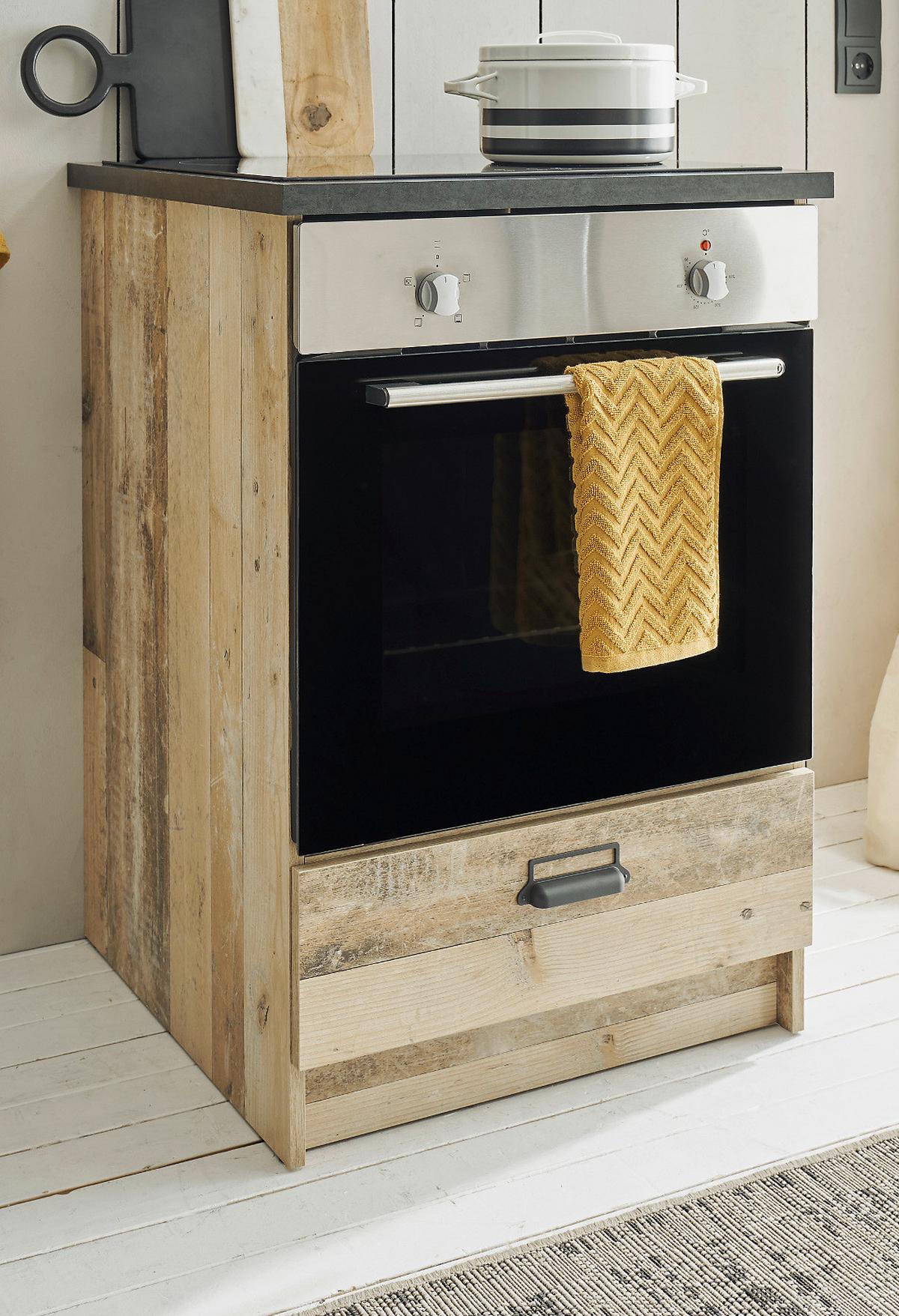 HERDUMBAUSCHRANK Used Wood hell, anthrazit, 60 cm, Küche Unterschrank mit Schublade und Soft-Close - Anthrazit/Schwarz, Holzwerkstoff/Metall (63/93/64cm) - Furn.Design