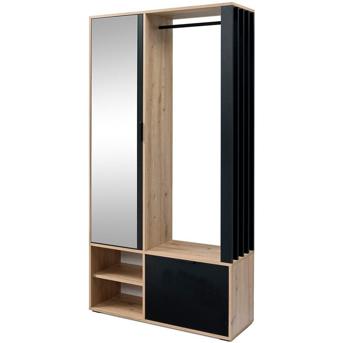 GARDEROBENSCHRANK Limo mit Spiegel und Schuhschrank, Eiche Artisan+schwarz - Eiche Artisan, Holzwerkstoff (100/190/33cm) - Beautysofa