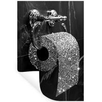 WANDTATTOO WC - Toilettenpapier - Schwarz und weiß - Glitter Wandaufkleber 80x120 cm - Silberfarben, Kunststoff (80/120/0.1cm) - MuchoWow