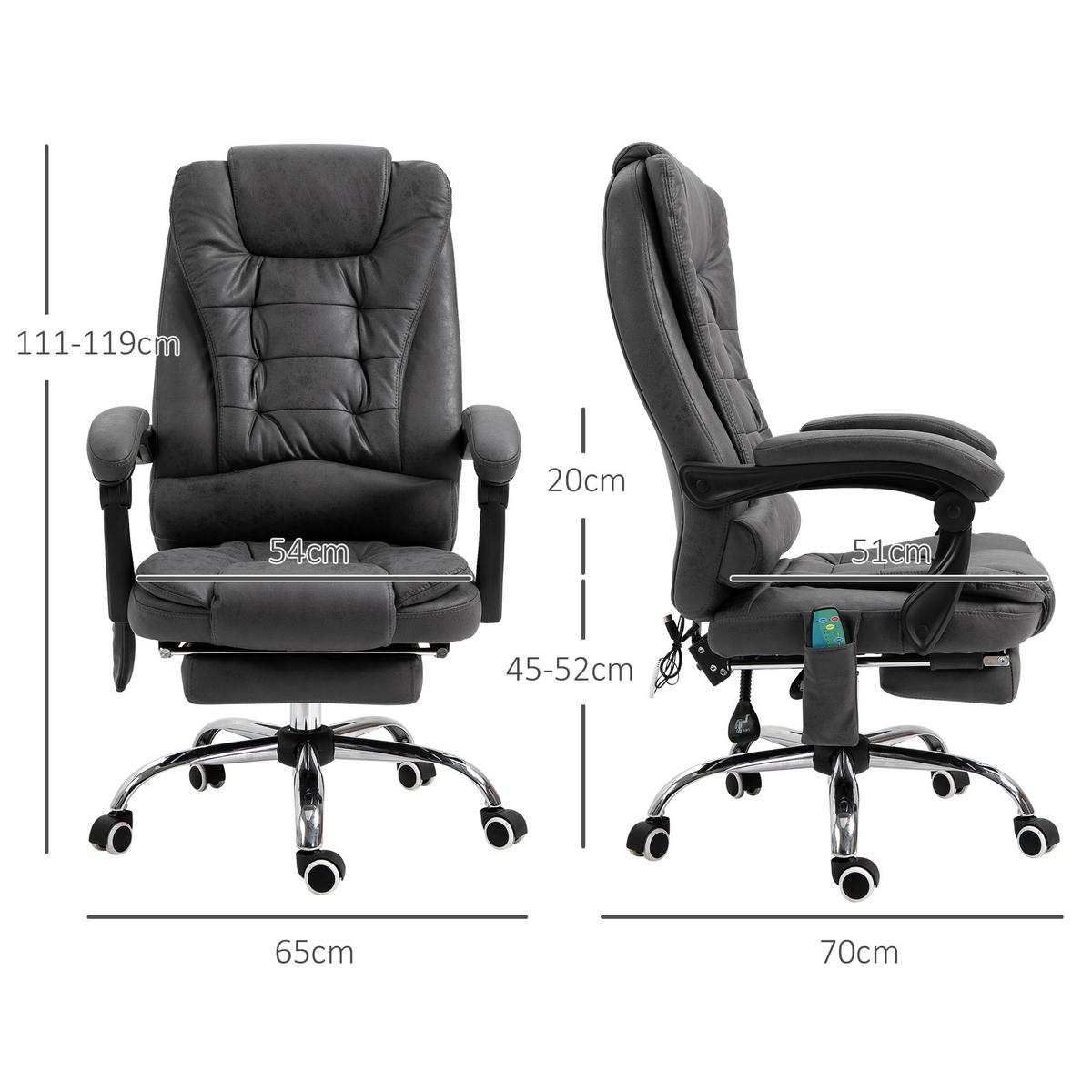 CHEFSESSEL mit Massagefunktion, Ergonomisch Schreibtischstuhl mit Liegefunktion - Blau/Silberfarben, Kunststoff/Textil (70/119/65cm) - Vinsetto