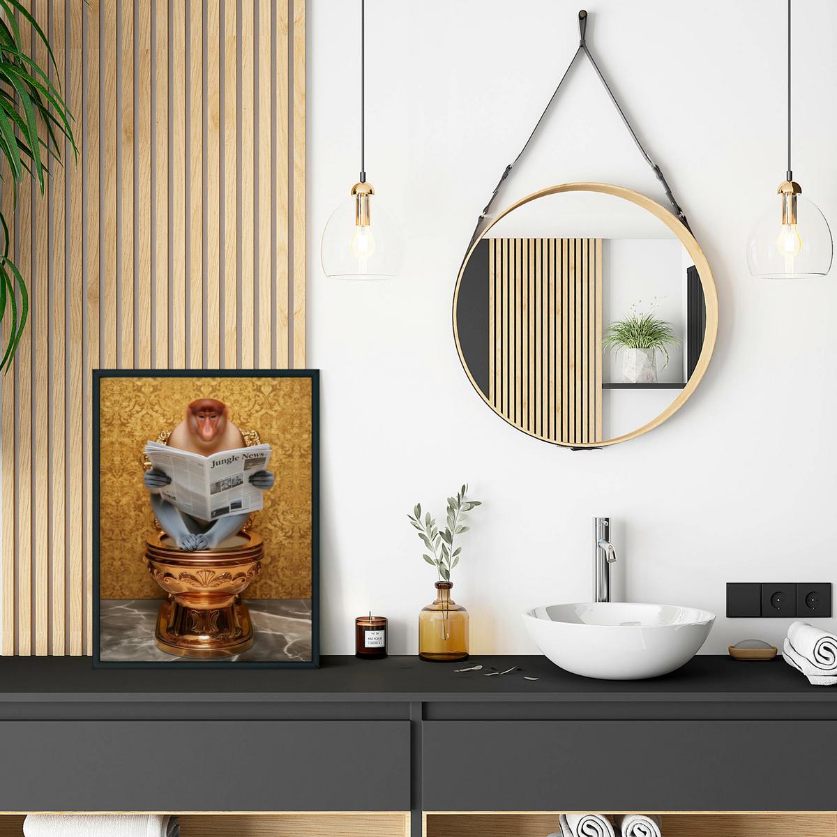 POSTER für WC Badezimmer NASENAFFE mit Zeitung Goldene Toilette Abstraktion 30x40cm - Multicolor, Papier (30/40/40cm) - Muralo