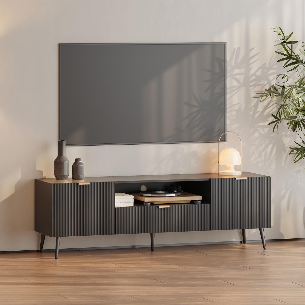 FERNSEHSCHRANK Nand - Schwarz, Holzwerkstoff/Metall (40/51/160cm) - [en.casa]