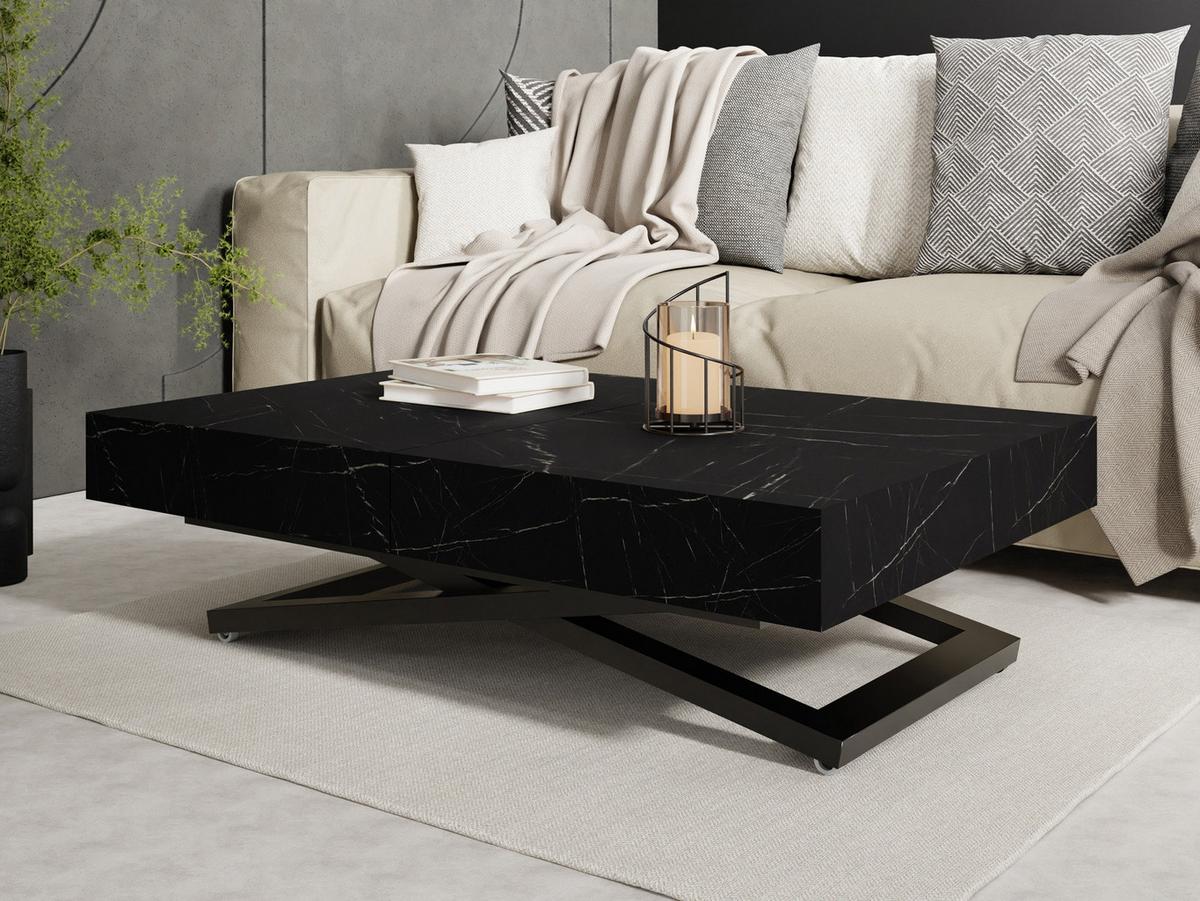 COUCHTISCH Cavetta U höhenverstellbar ausziehbar, Marmor Schwarz 120-200/80/27-76 cm - Anthrazit/Schwarz, Holzwerkstoff/Metall (80/200/76cm) - WFL GROUP