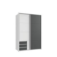 SCHWEBETÜRENSCHRANK 2-türig B138/H200/T65 cm, Passepartout-Kleiderschrank in Weiß, 1x Tür & sichtbare Schubkästen in Grafit / 22668 - Graphitfarben/Alufarben, Holz/Holzwerkstoff (138/200/65cm) - luma-home