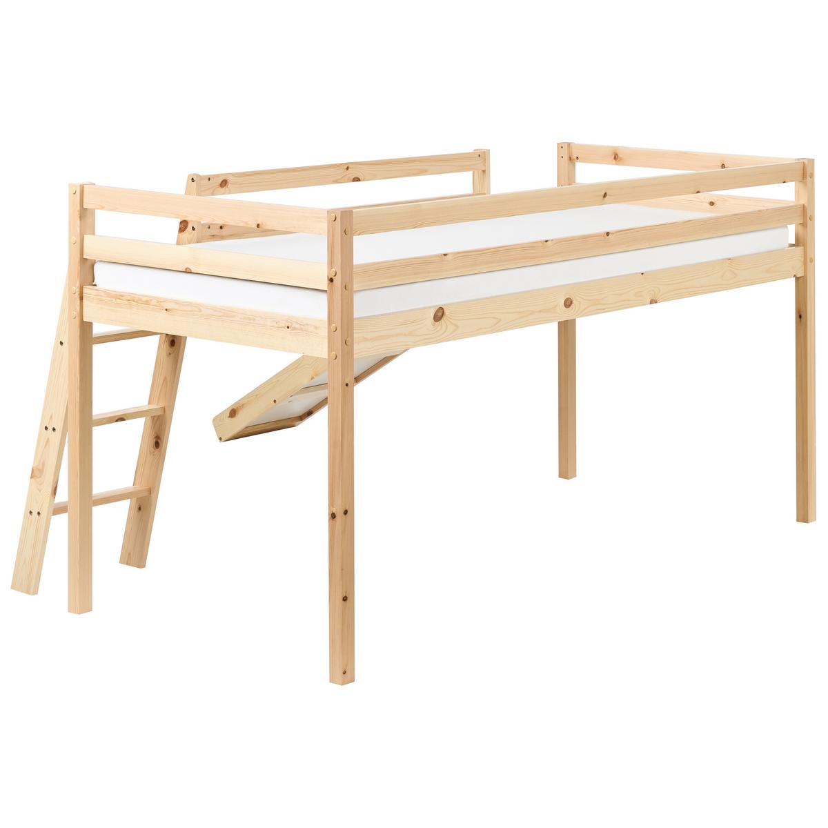 HALBHOCHBETT Kiefernholz 90/200 cm mit Rutsche Hellbraun Staple - Hellbraun, Holz (90/200cm) - Beliani