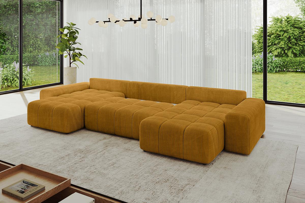WOHNLANDSCHAFT ENIL-U 401x189x68 Senfgelb Cord - Currygelb, Holzwerkstoff/Kunststoff (401/68/189cm) - ALTDECOR