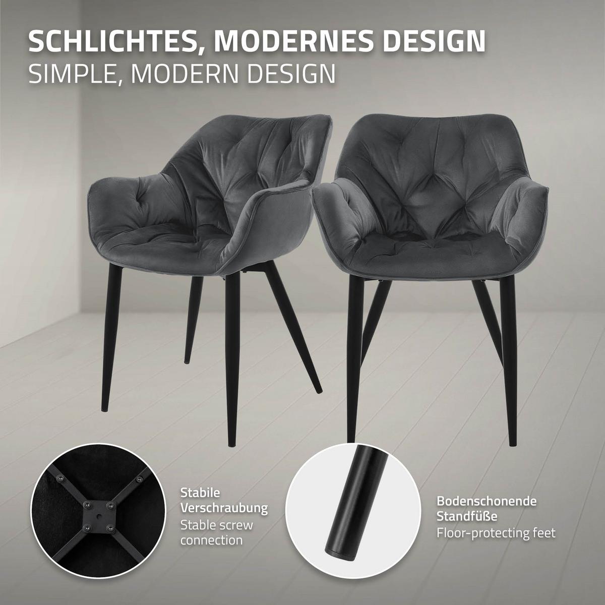 ESSZIMMERSTÜHLE 4er Set Anthrazit Samt - Anthrazit/Schwarz, Metall (67/83/59cm) - ML-DESIGN