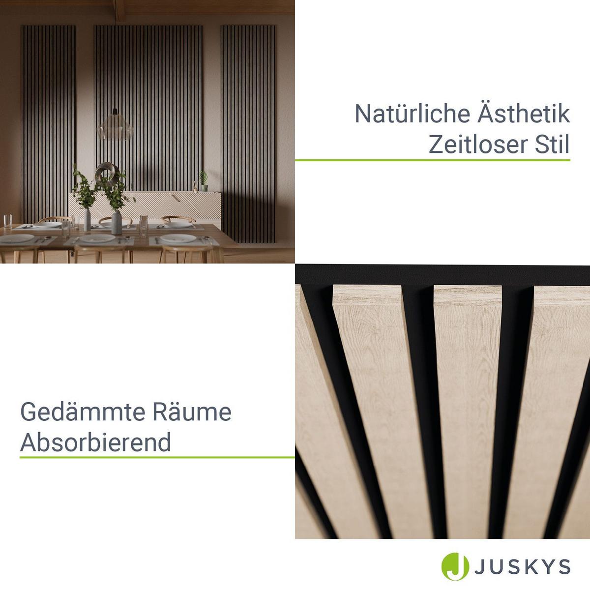 WANDPANEELE Akustik 120x60 cm Eiche Natur Hell (4er-Set) - Naturfarben, Holz (60/120/1.8cm) - Juskys