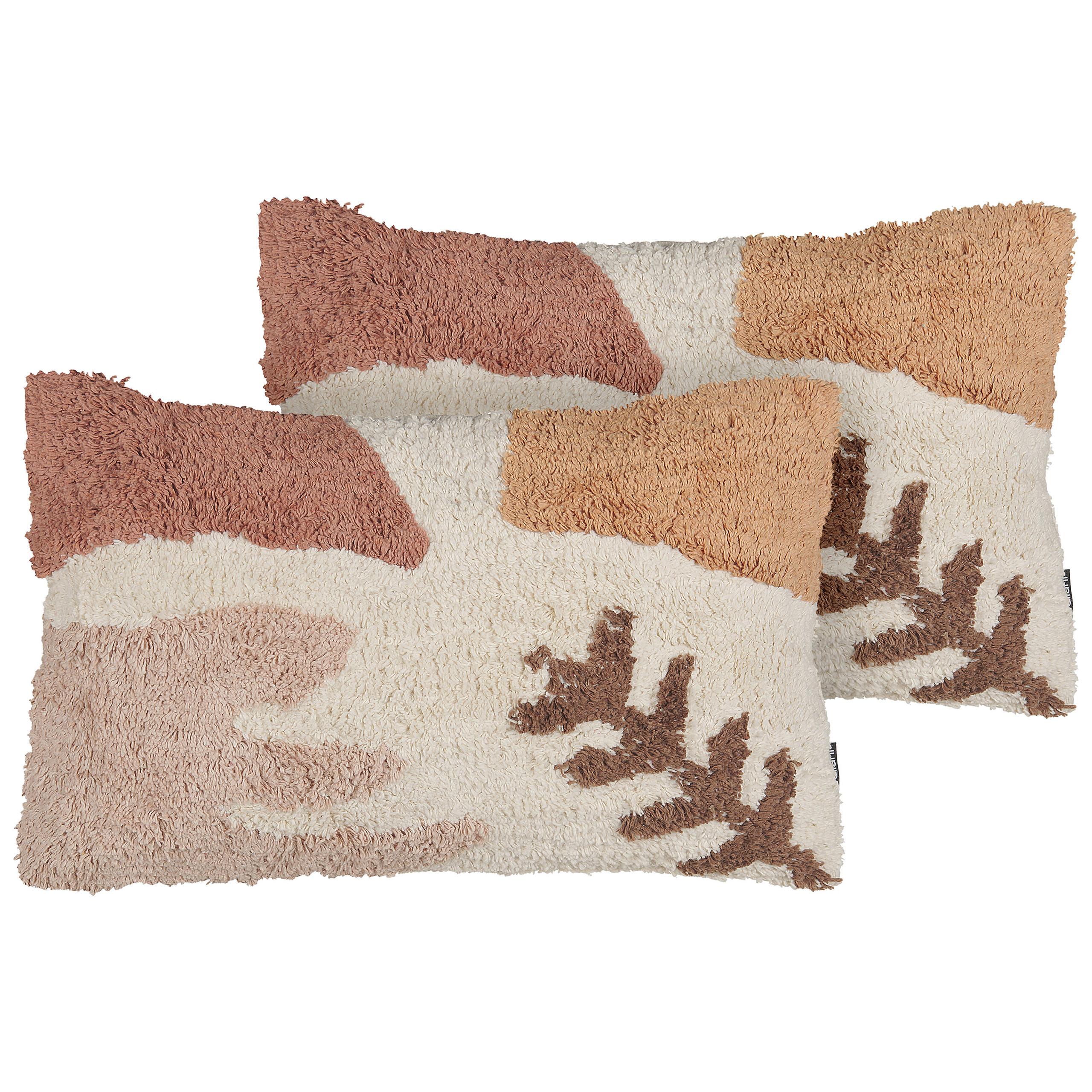 DEKOKISSEN 2er-Set Weiß 30/50 cm Camassia - Pink/Beige, Textil (30/50cm) - Beliani