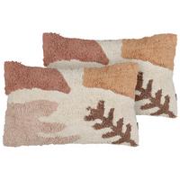 DEKOKISSEN 2er-Set Weiß 30/50 cm Camassia - Pink/Beige, Textil (30/50cm) - Beliani