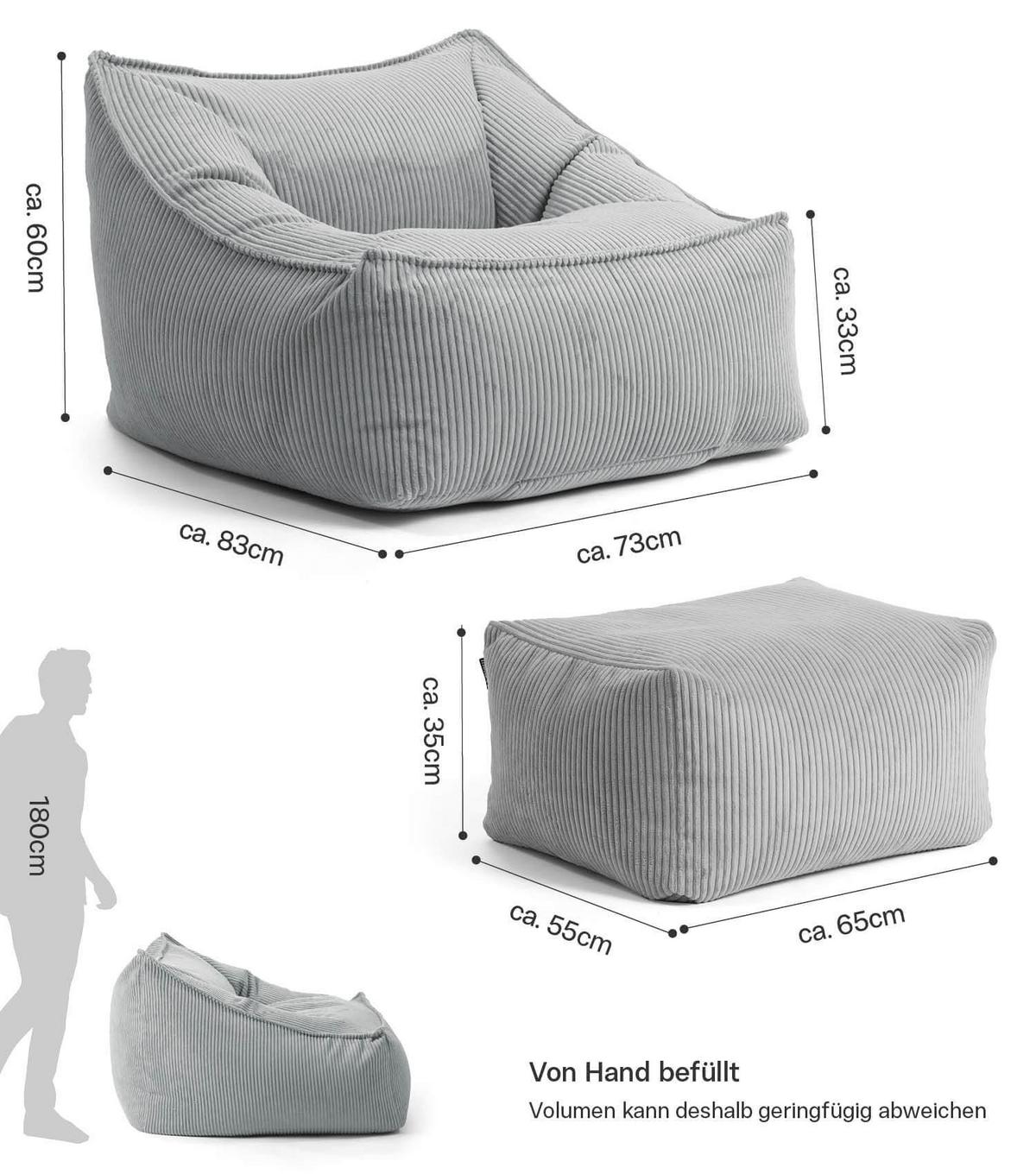 SITZSACK Cord Snug mit Hocker - Grau, Textil (80/60/83cm) - Mokebo
