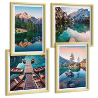 BILDER SET 4er Set - 50x50 cm & 40x60 cm Goldrahmen - Spiegelung des Waldes in Bergseen - Goldfarben, Kunststoff (50/50cm) - TULUP