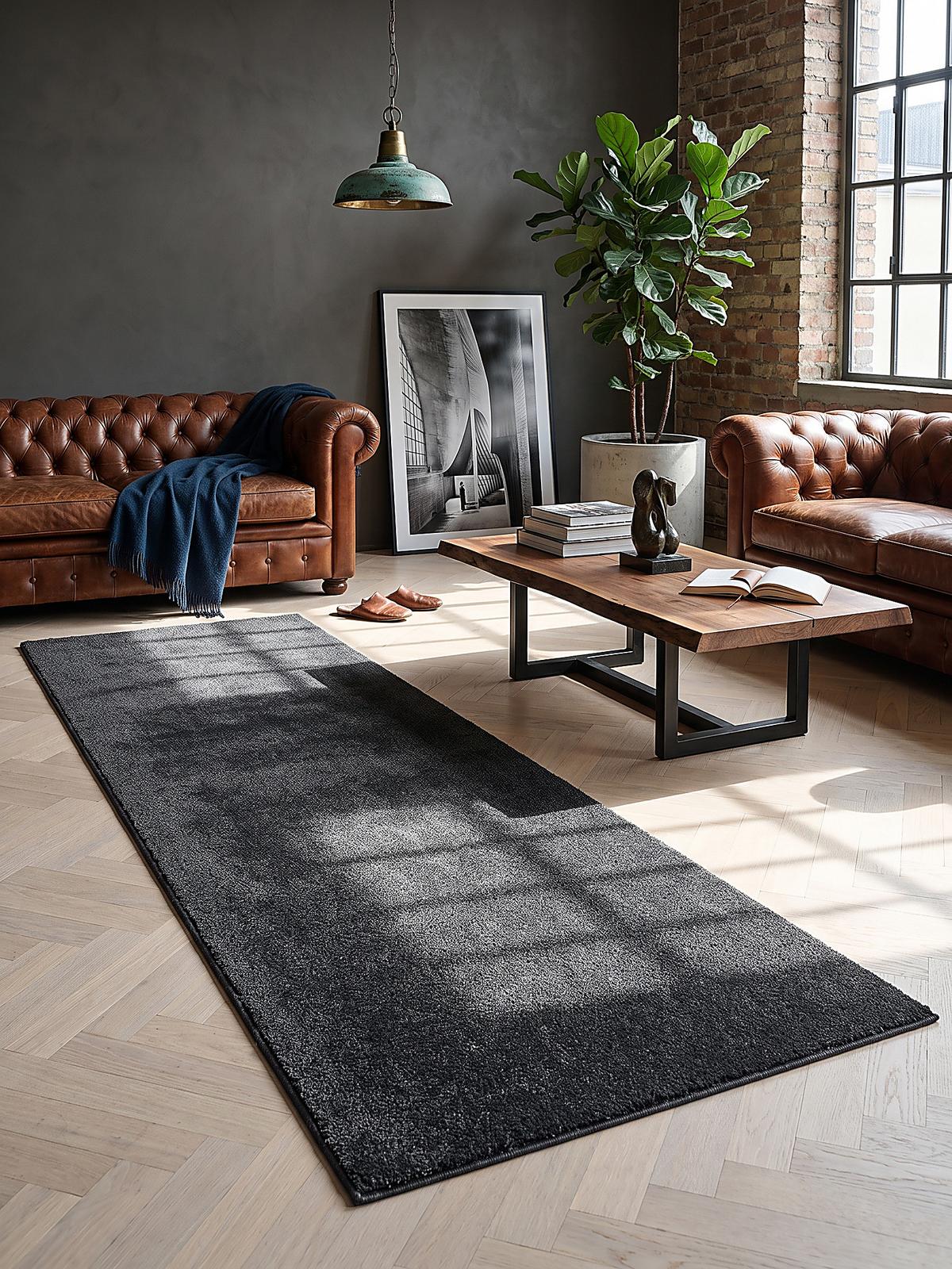 TEPPICH Hochflor ZINAL Uni Polyester Anthrazit 80 x 150 cm - Anthrazit, Textil (80/150cm) - KADIMA DESIGN
