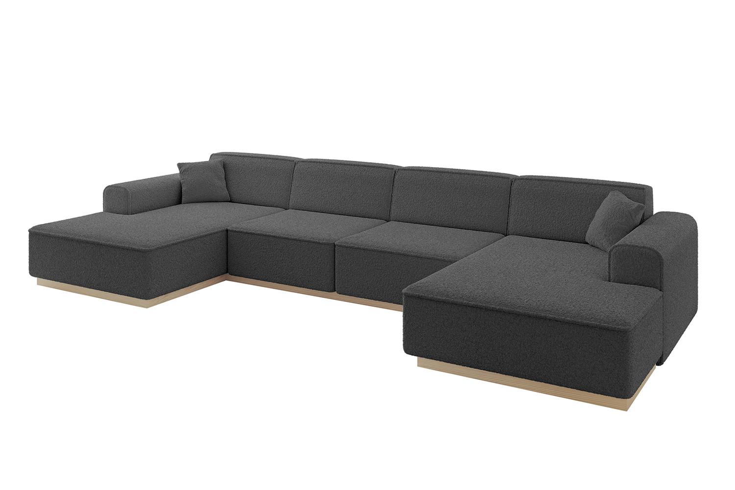 WOHNLANDSCHAFT IREA-U2 - 386x165x80 cm Grau - Schieferfarben/Olivgrün, Holzwerkstoff/Textil (386/80/165cm) - ALTDECOR