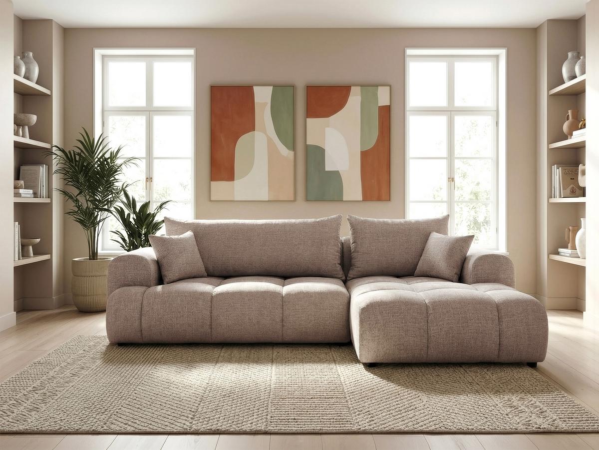ECKSOFA MILANO Rechts mit Schlaffunktion und Bettkasten Grau-Braun - Graubraun, Kunststoff/Textil (265/145cm) - Idohome