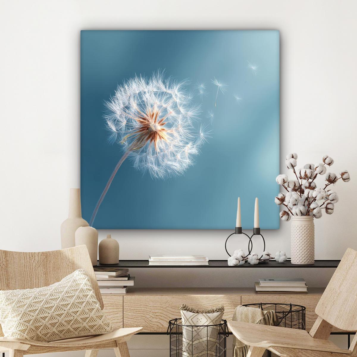 LEINWANDBILD Löwenzahn - Wind - Blau Deko Groß 90x90 cm - Blaugrau, Textil (90/90cm) - MuchoWow