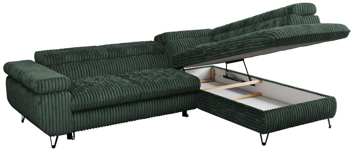 ECKSOFA PEDRO L Grün Cord - Rechts Seite - Schwarz/Grün, Textil/Metall (273/208cm) - MKS