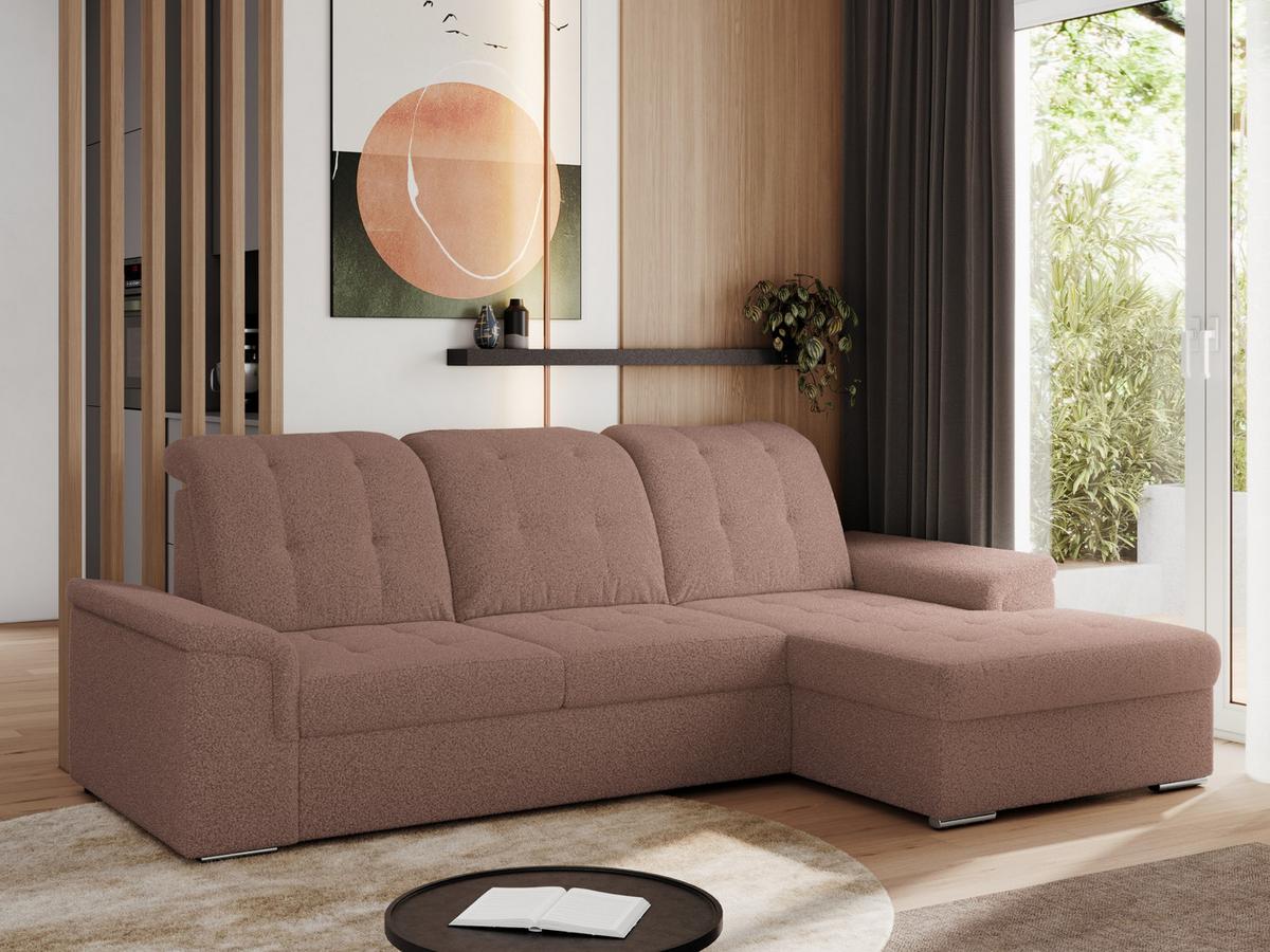 ECKSOFA MADRITO L - Rosa Boucle - Rechts - Silberfarben/Rosa, Textil/Metall (256/160cm)