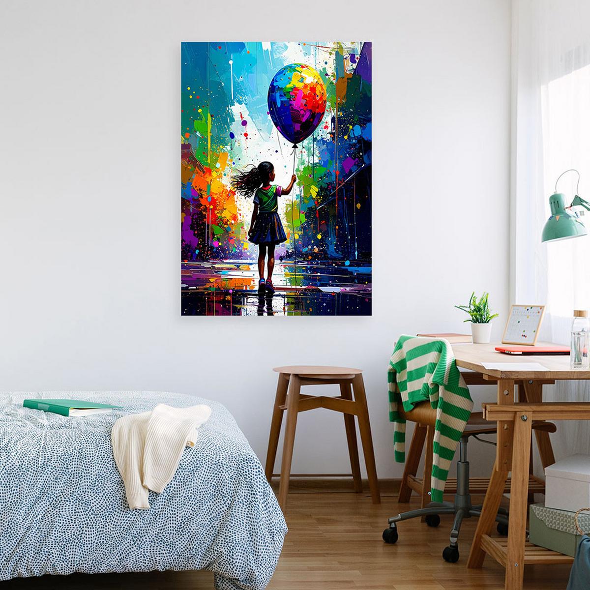 LEINWANDBILD Mädchen mit Ballon Graffiti Street Art 60x90cm - Multicolor, Textil (60/90cm) - Feeby