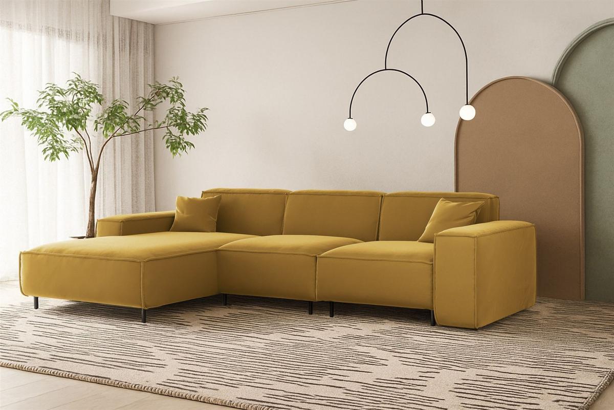 ECKSOFA Gloria In Tiffani - Gelb, Holzwerkstoff/Textil (165/266cm) - Fun Möbel