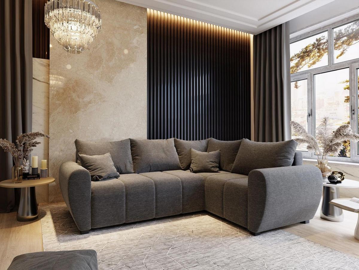 ECKSOFA MADISON L R-S Hellgrau Dünner Stoff mit Schlaffunktion - Hellgrau/Schwarz, Holz/Kunststoff (235/175cm) - MASSENO