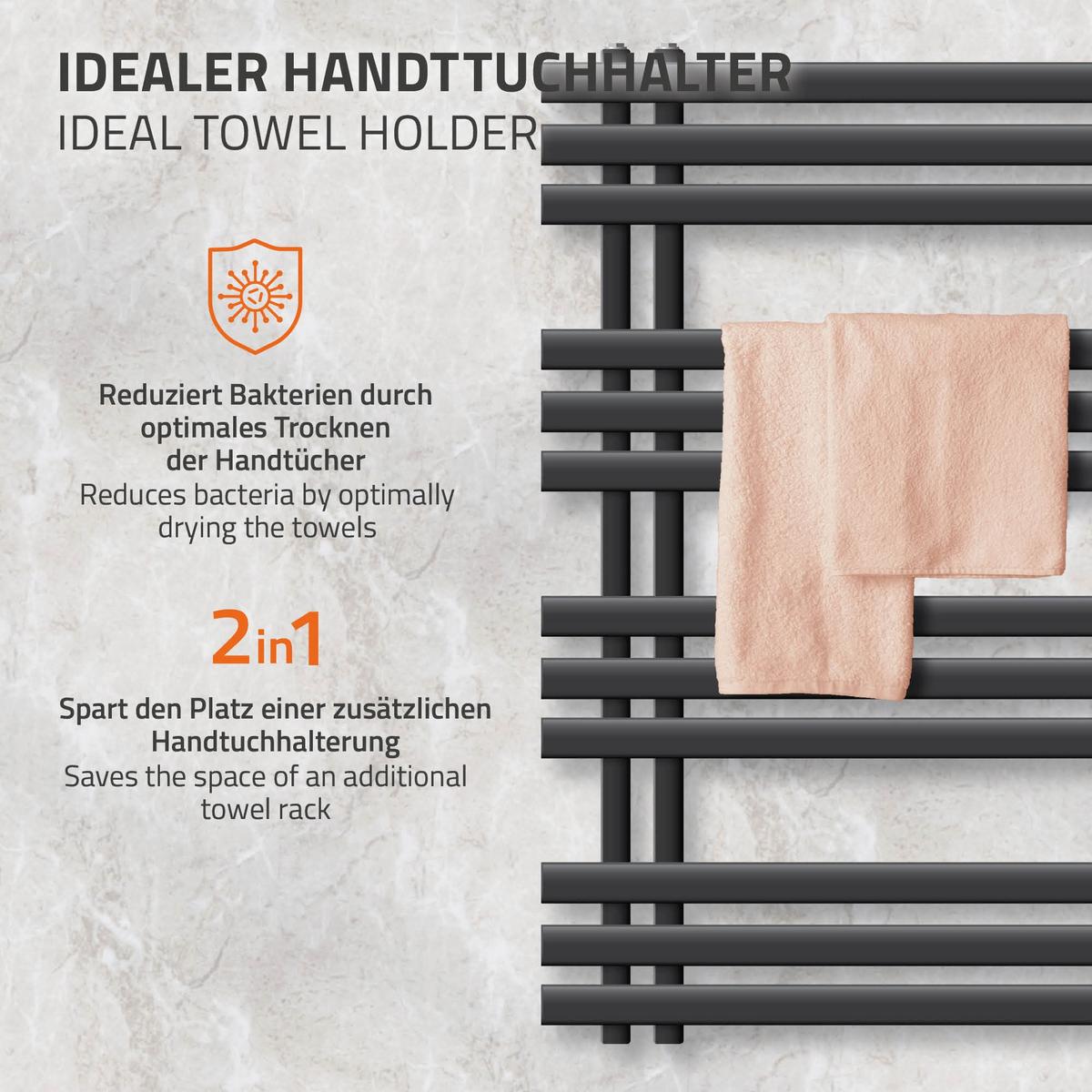 BADHEIZKÖRPER elektrisch Iron EM 500x1000 mm Anthrazit mit Heizstab 600W - Anthrazit, Metall (50/100/3cm) - LuxeBath