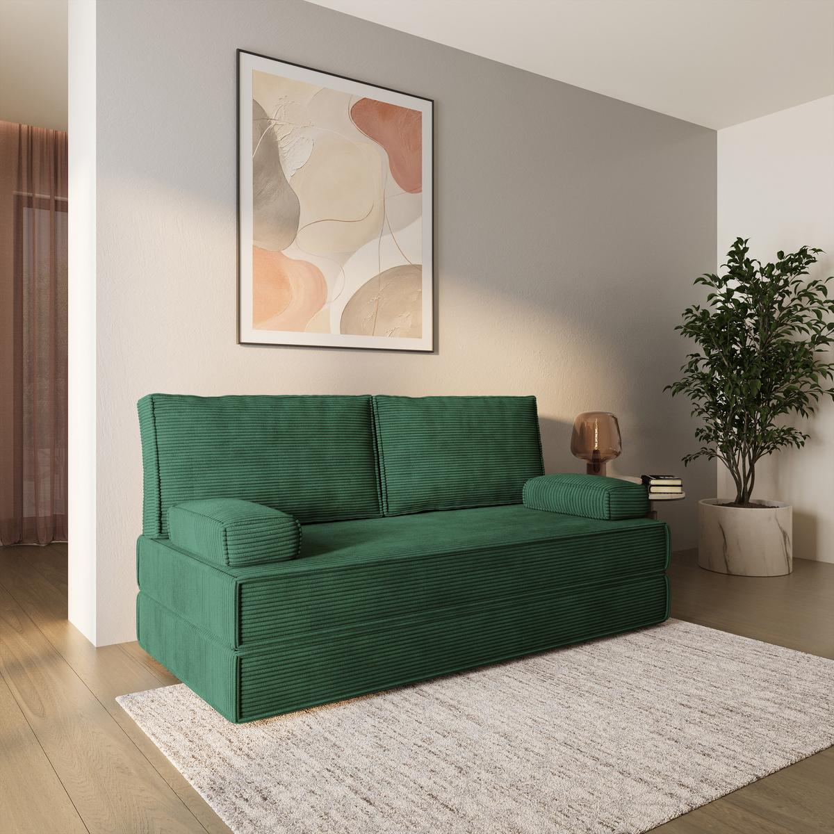 BETTSOFA SILAR aus Schaumstoff Cordstoff Grün Schlaffunktion - Grün, Textil (170/86/80cm) - MASSENO
