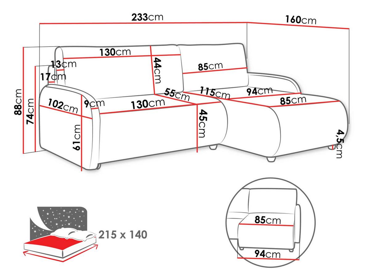 ECKSCHLAFSOFA Nest - Creme/Schwarz, Holz/Kunststoff (233/160cm) - MIRJAN24