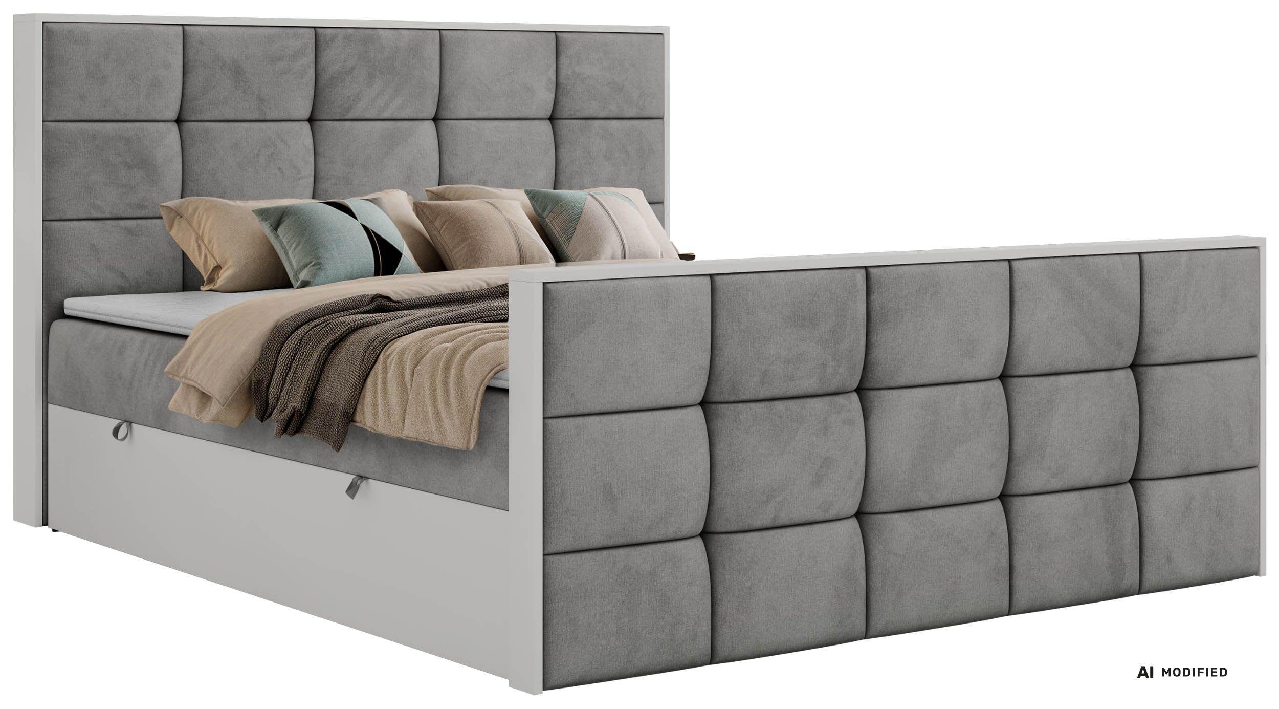 BOXBETT ALVIT DUO 180/200 - Hellgrau Velvet - Topper Visco - H4 - Hellgrau/Schwarz, Kunststoff/Textil (180/200cm) - MKS