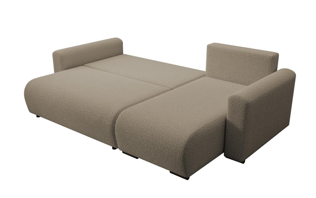 ECKSOFA DORA L, Eckcouch in L-Form mit Schlaffunktion und Bettkasten, Farbe: Hellbraun, Bouclé-Stoff, Ottomane Rechts - Hellbraun, Textil (240/143cm) - Storez24