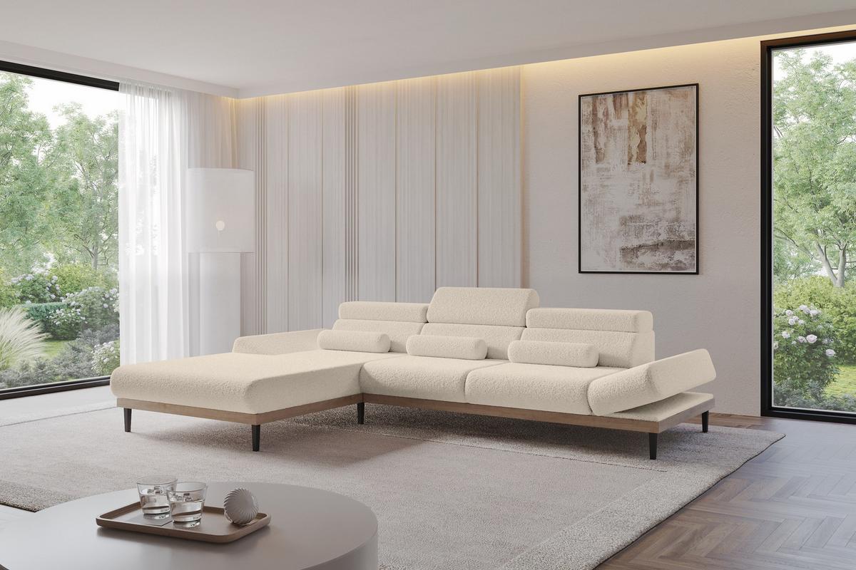 ELEKTRISCHES ECKSOFA Links MONA 316x205x85 Dunkelbeige Bouclé - Cappuccino, Holzwerkstoff/Textil (316/205cm) - ALTDECOR