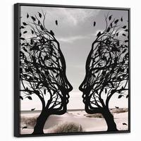 LEINWAND Bilder mit Rahmen - Strand - Meer - Menschen - Baum - Moderne Kunst - 50x50 - Hellgrau, Textil (50/50cm) - MuchoWow