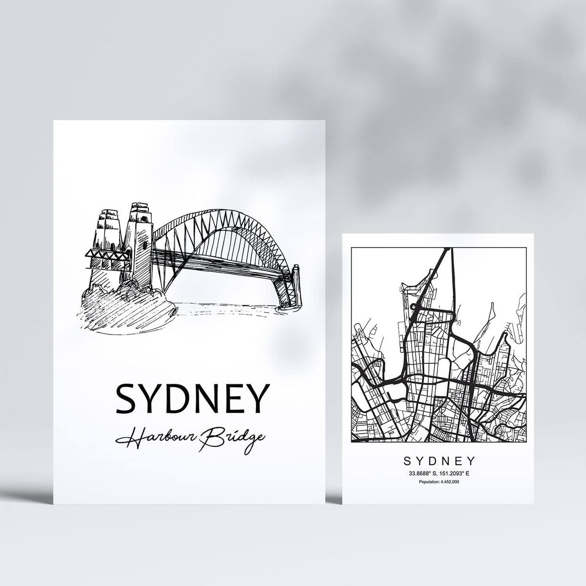 POSTER Set Mit 6 Drucke Von Australien Von Karten In Schwarz Weiß A3 & A4 Rahmenlos - Klar, Papier (29/3cm) - Nacnic