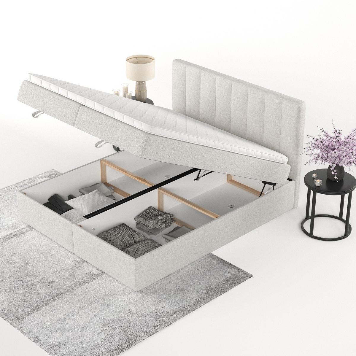 BOXBETT Lusso 140/200 cm Hellbeige im Riva Stoff - Sandfarben/Schwarz, Holz/Holzwerkstoff (140/200cm) - AltaBeds