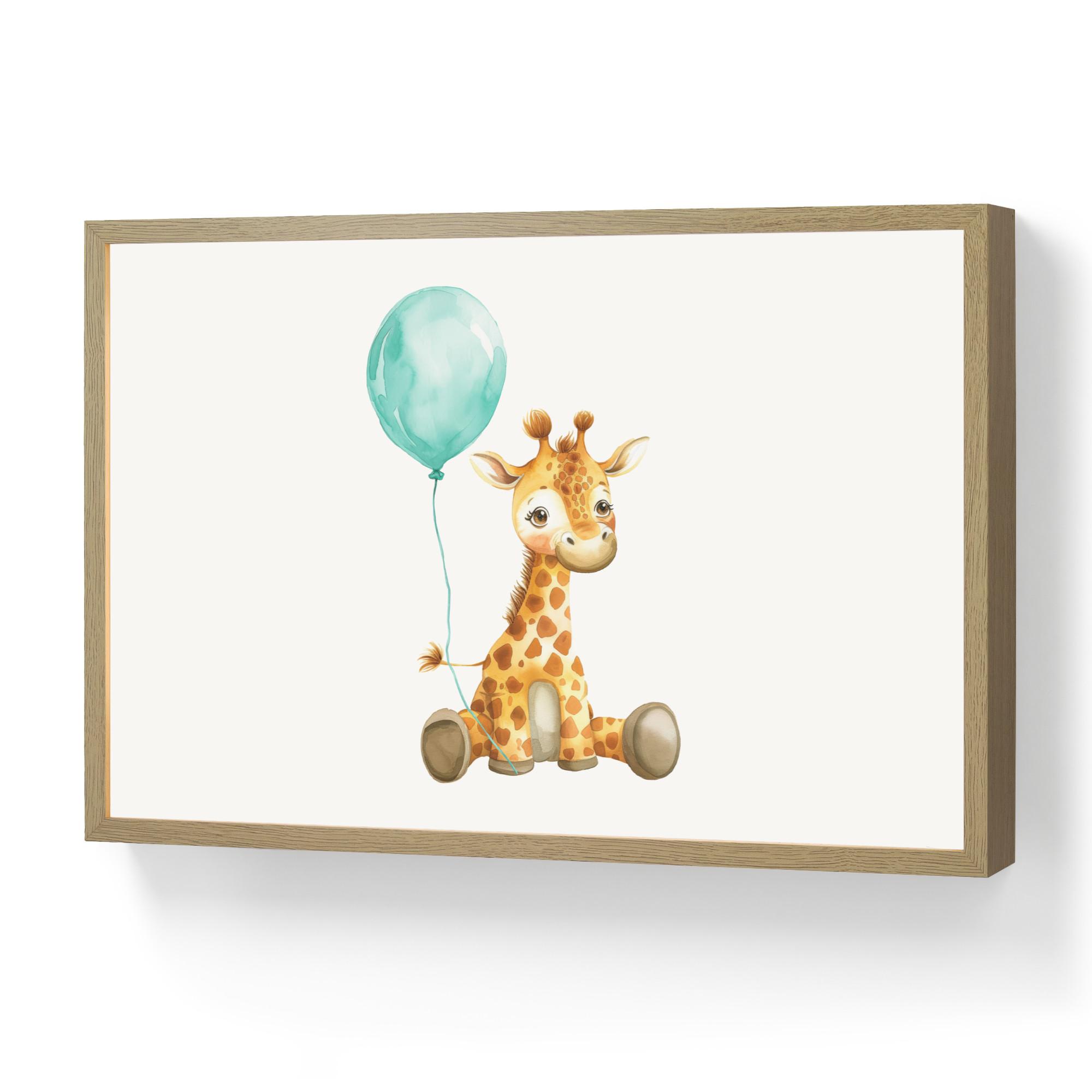 WANDLEUCHTE MIT AKKU Giraffe - Baby - Tiere - Blauer Ballon 60x40 cm - Weiß, Holzwerkstoff (60/40/8cm) - OnlyWow