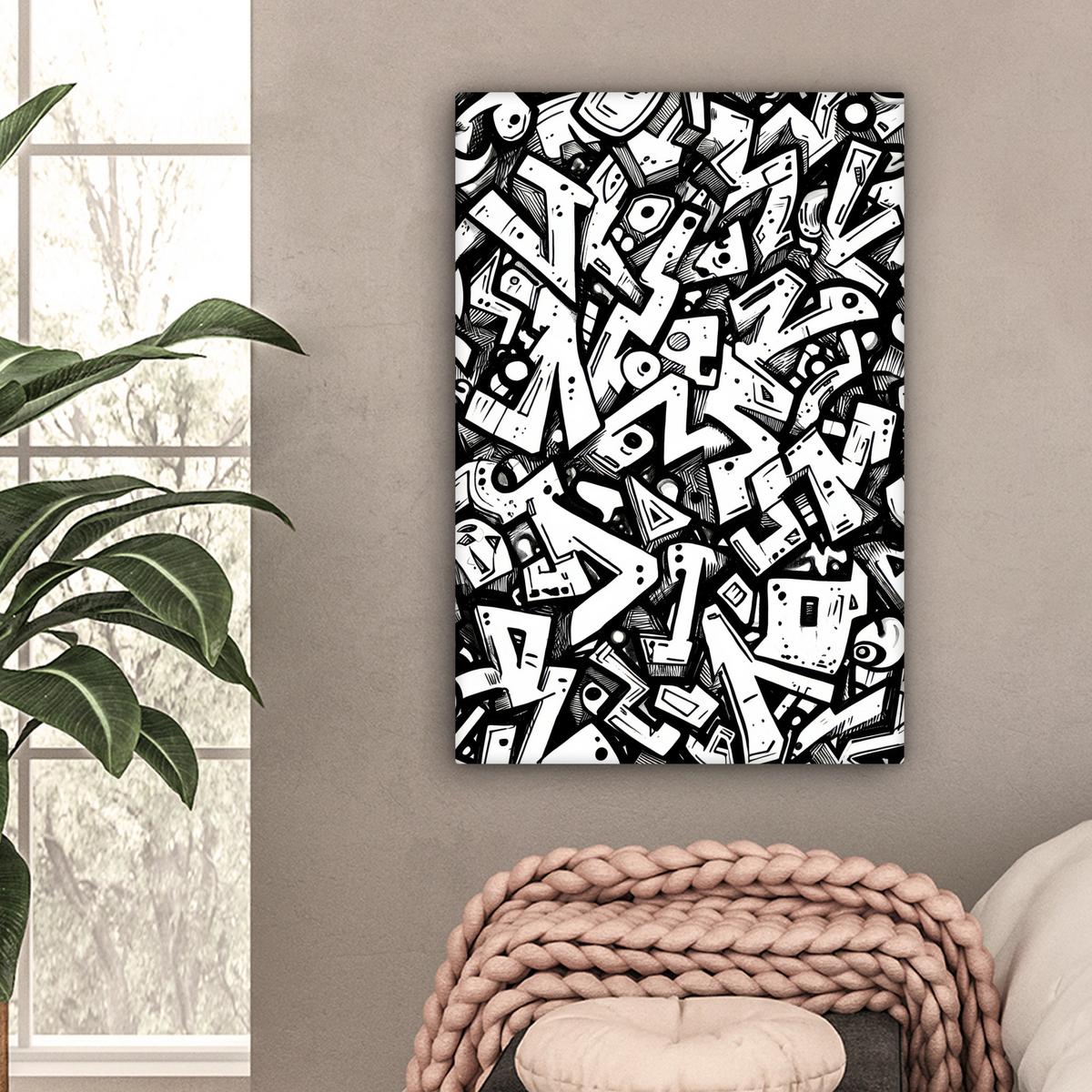 LEINWANDBILD Formen - Buchstaben - Graffiti - Schwarz Wanddeko Schlafzimmer 60x90 cm - Schwarz, Textil (60/90cm) - MuchoWow