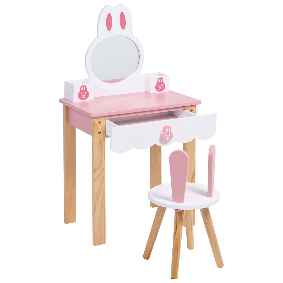KINDERSCHMINKTISCH mit Stuhl Rosa Lenah - Pink/Weiß, Holz/Holzwerkstoff (50/91/30cm) - Beliani
