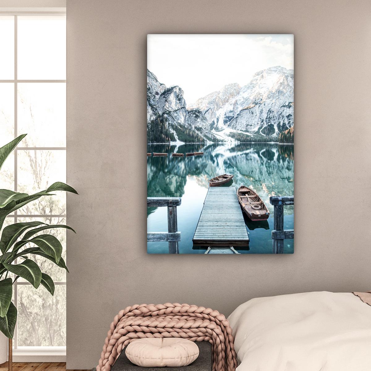 LEINWANDBILD Natur - Berge - Schnee - Wald - Boot Deko Groß 90x140 cm - Hellgrün, Textil (90/140cm) - MuchoWow