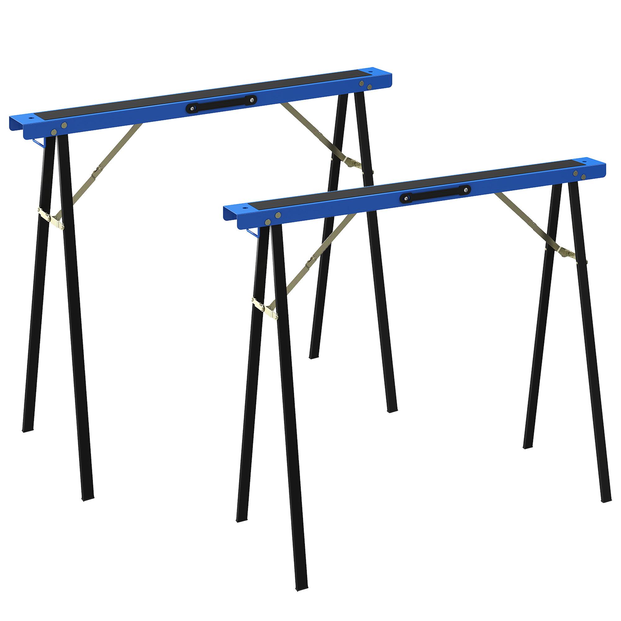 SÄGEBOCK 2er Set Metall EVA Blau Schwarz - Schwarz, Metall (99.5/36.5/78.5cm) - HOMCOM