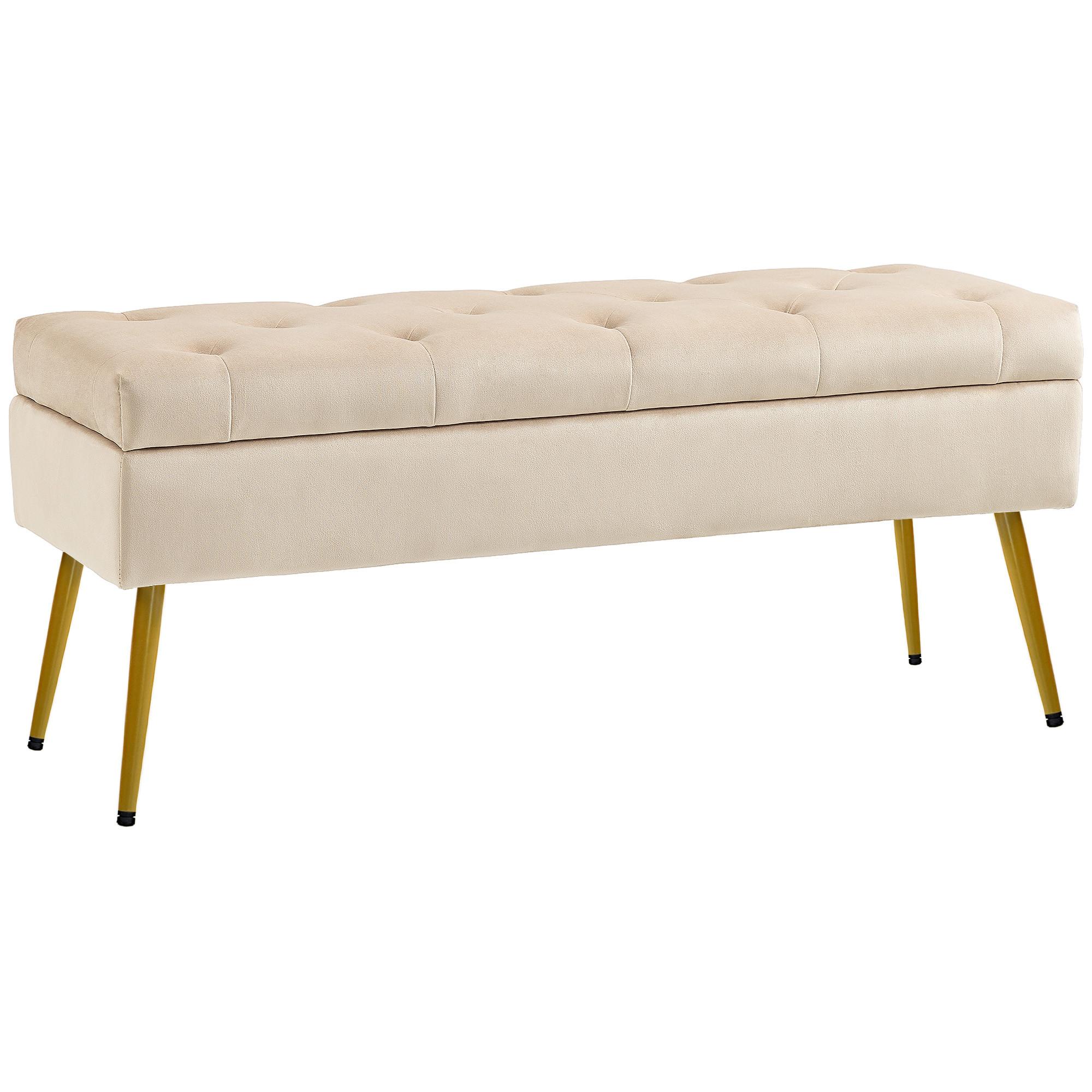 TRUHENBANK mit Samtoptik für Flur Metall Beige - Beige, Kunststoff (35/43/102cm) - HOMCOM