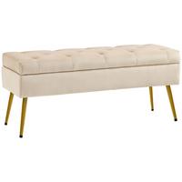 TRUHENBANK mit Samtoptik für Flur Metall Beige - Beige, Kunststoff (35/43/102cm) - HOMCOM
