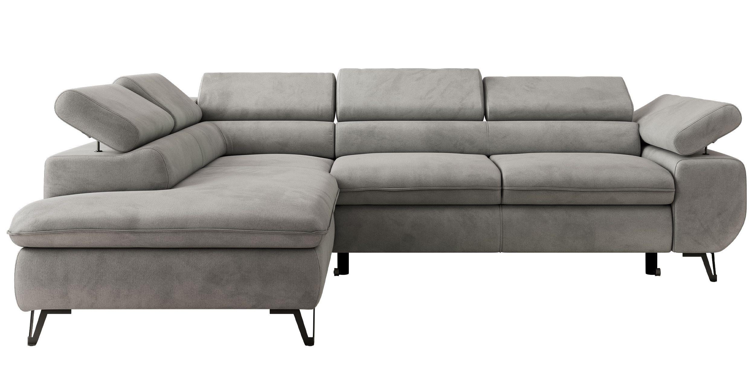 ECKSOFA PABLO L Hellgrau Velvet - Links Seite - Hellgrau/Schwarz, Textil/Metall (208/273cm) - MKS
