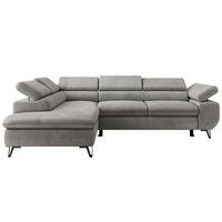 ECKSOFA PABLO L Hellgrau Velvet - Links Seite mit Visco Topper - Hellgrau/Schwarz, Textil/Metall (208/273cm) - MKS