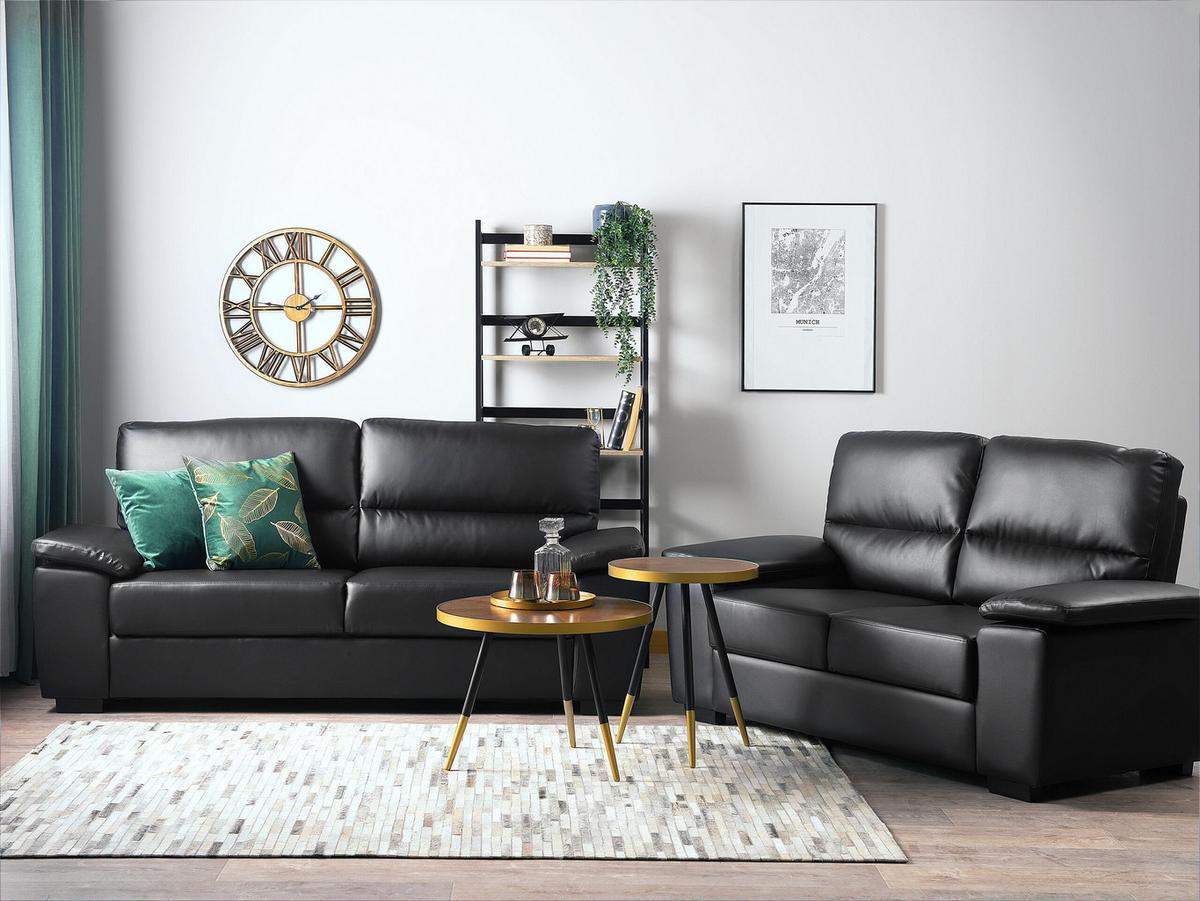 5-SITZER SOFA SET Kunstleder Schwarz Vogar - Schwarz, Kunststoff (195/90/74cm) - Beliani