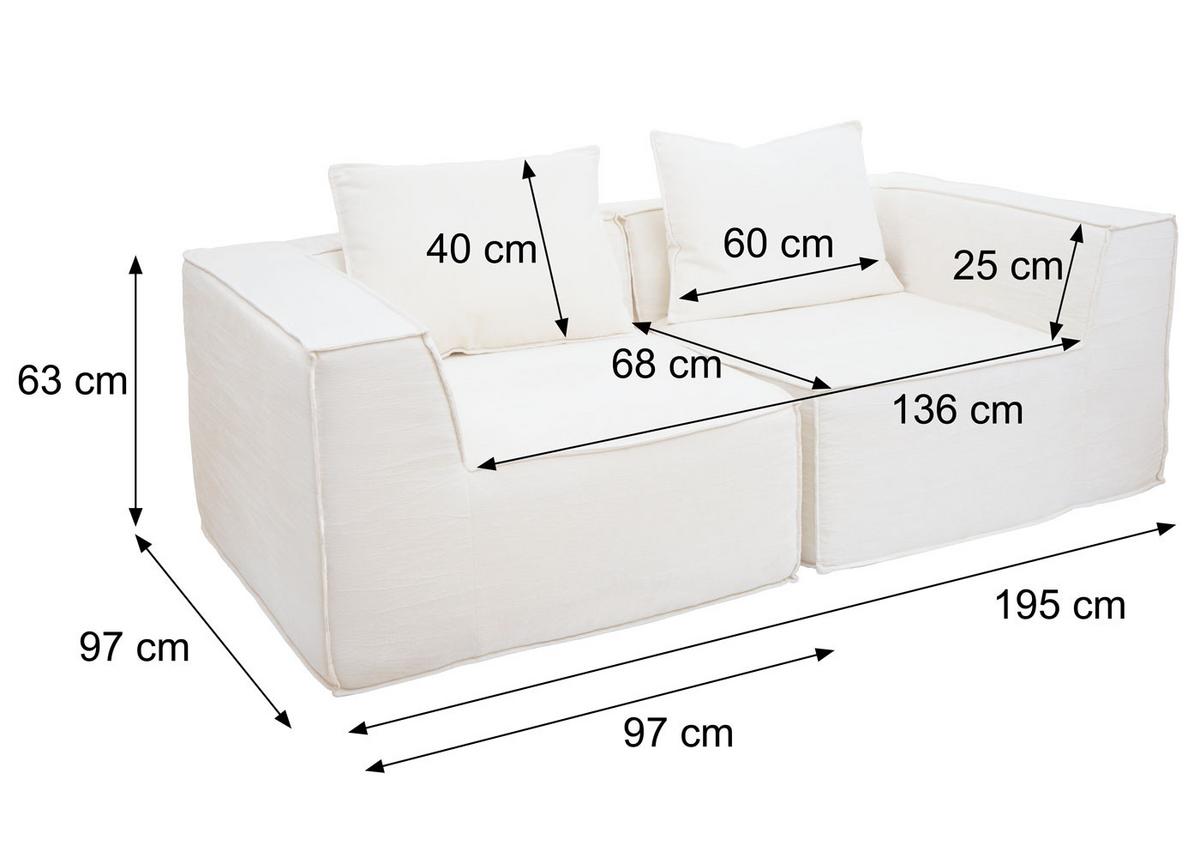 2ER-SOFA Hellgrau - Hellgrau, Textil (194/63/97cm) - MCW