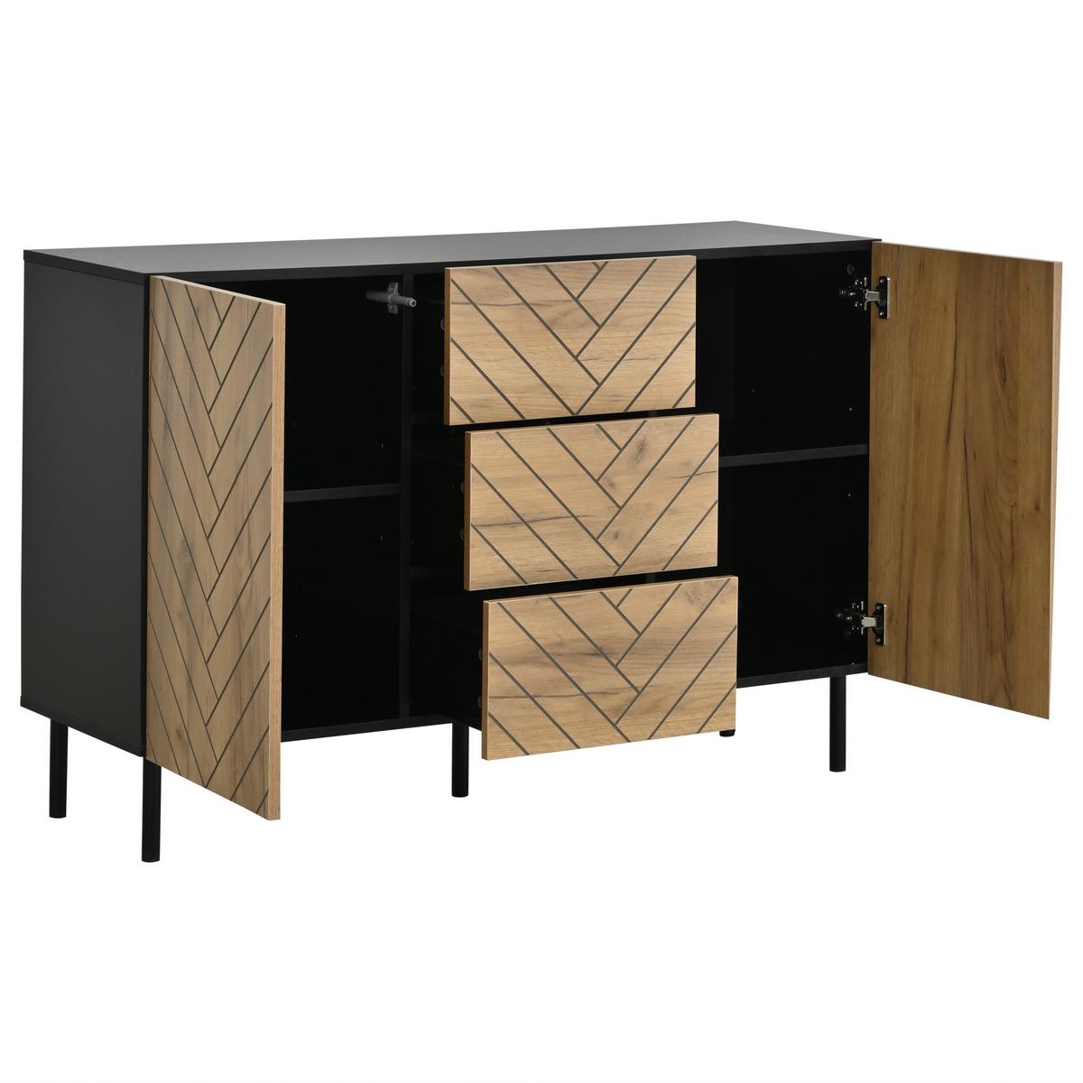 SIDEBOARD 120cm Holzoptik & Schwarz mit 3 Schubladen und 2 Türen - Naturfarben, Holzwerkstoff (120/76/40cm) - Urban Meuble