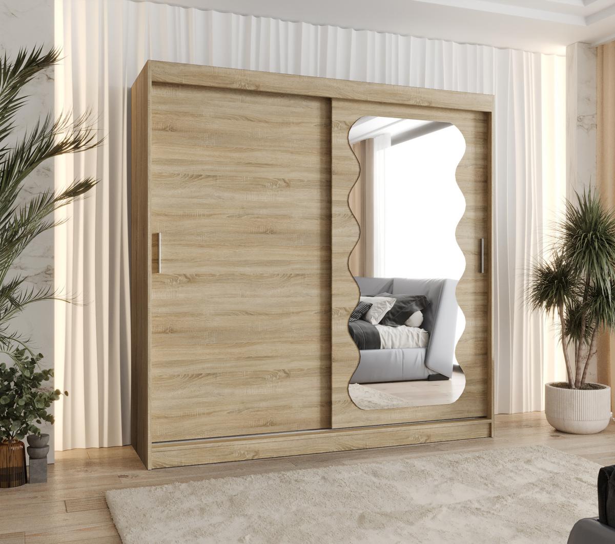 SCHIEBETÜRENSCHRANK mit Spiegel SPOTI 200/200/62 2-türig - Silberfarben/Sonoma Eiche, Holz (200/200/62cm) - MÖBEL KRYSPOL
