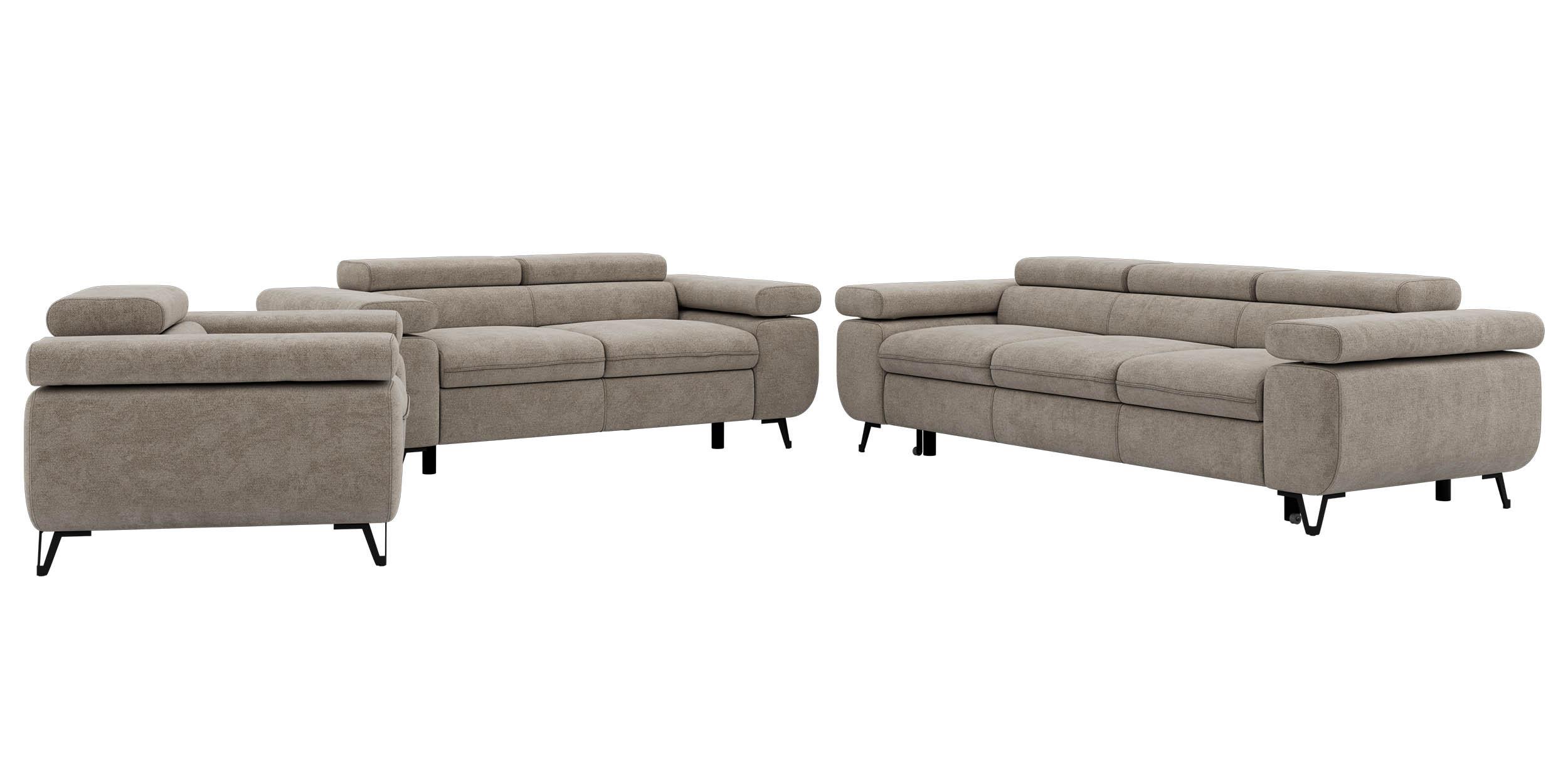SITZGARNITUR PETER 1+2+3 mit Schlaffunktion - Greige Stukture - Greige/Schwarz, Textil/Metall (262/76/99cm) - MKS